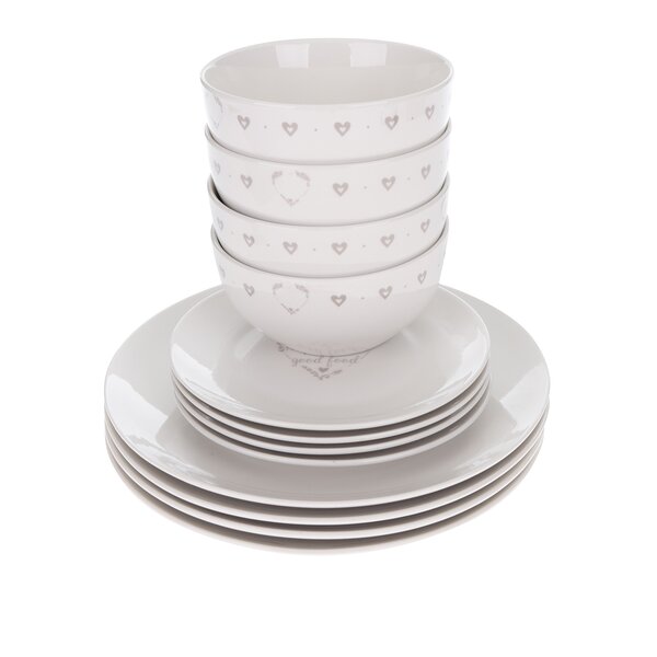 Set alb de 12 piese de veselă Cooksmart cu print