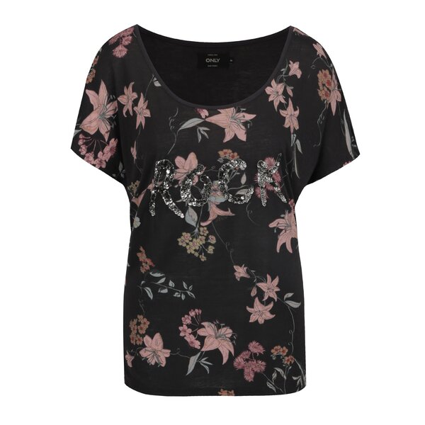 Tricou negru ONLY Iris cu imprimeu floral