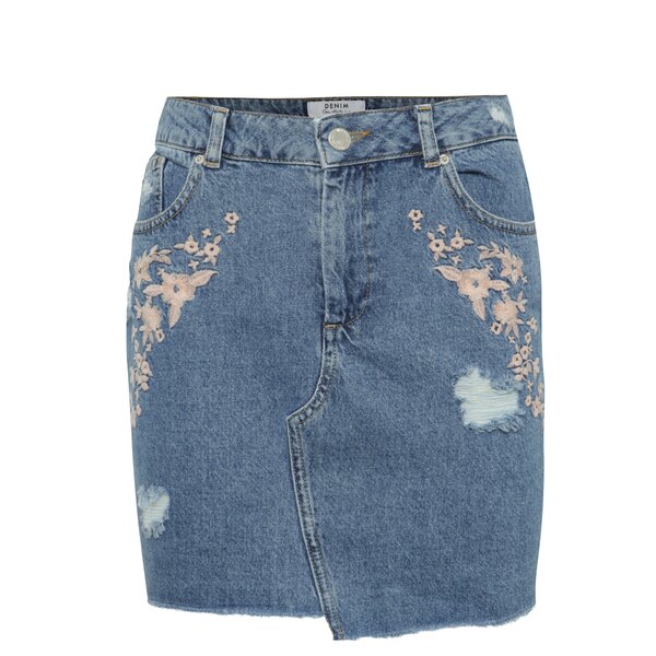 Fustă albastră Miss Selfridge Petites din denim