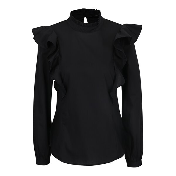 Bluză neagră VERO MODA Chris cu volane decorative