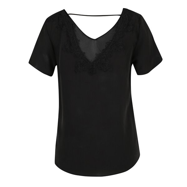 Bluza neagra cu aplicații din dantela - VILA Silk