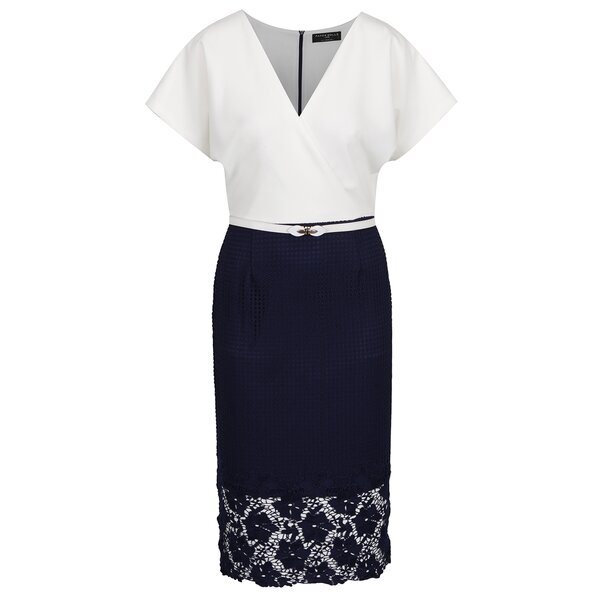 Rochie crem&albastru Paper Dolls din dantelă în partea inferioară