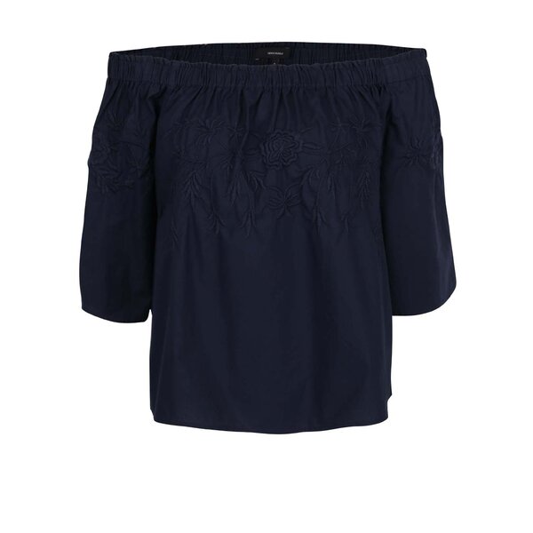 Bluză bleumarin cu decolteu pe umeri și broderie VERO MODA Bella