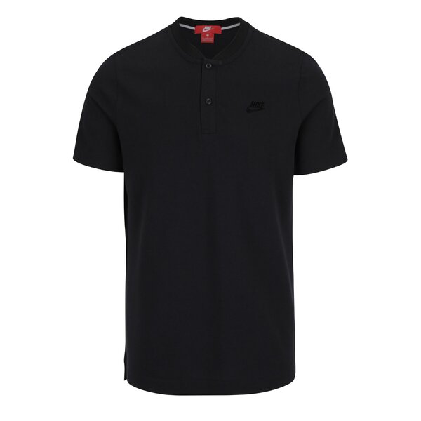 Tricou negru cu guler rotund si nasturi Nike
