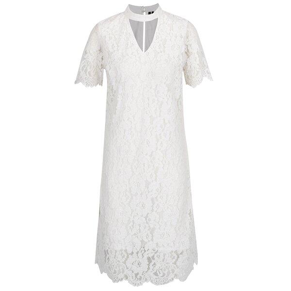 Rochie alb fildeș din dantelă cu mâneci scurte VERO MODA Elvira