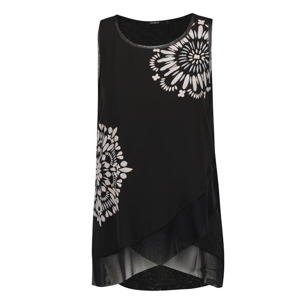 Top negru cu print bej și model suprapus Desigual Martin