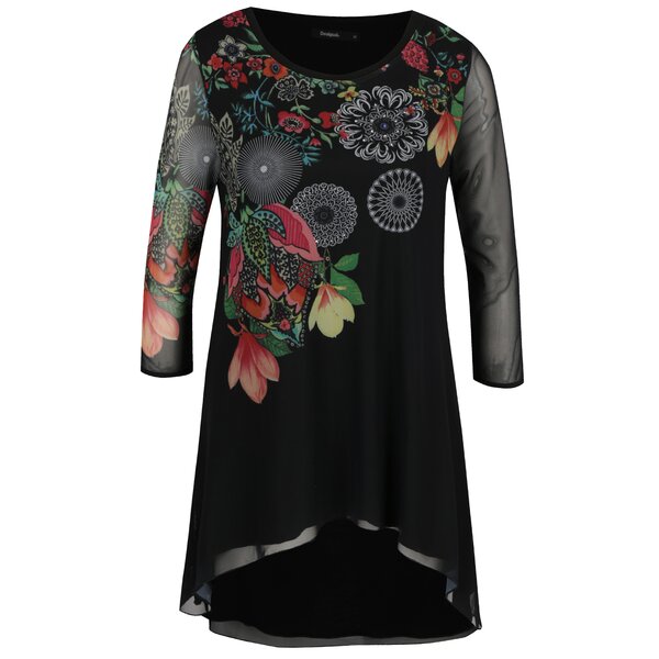 Bluză neagră cu flori asimetrică Desigual