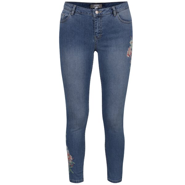 Blugi albastri slim cu broderie florală Dorothy Perkins