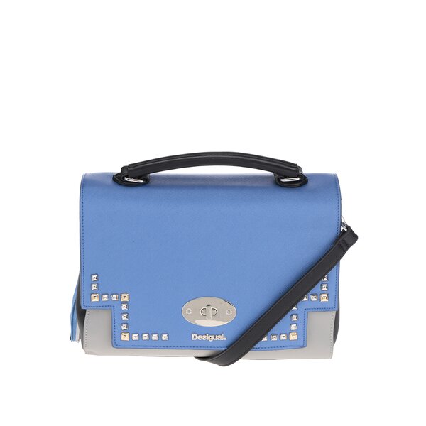 Geantă crossbody 2 in 1 verde cu albastru Desigual cu ciucuri