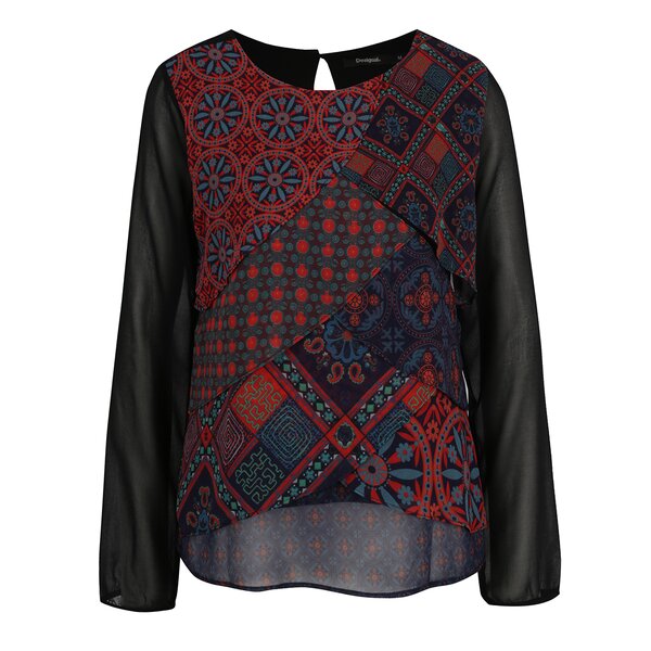 Bluză neagră cu print etno multicolor Desigual Capas Birmania