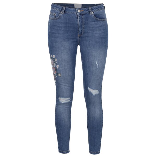 Blugi skinny albaștri cu broderie Miss Selfridge