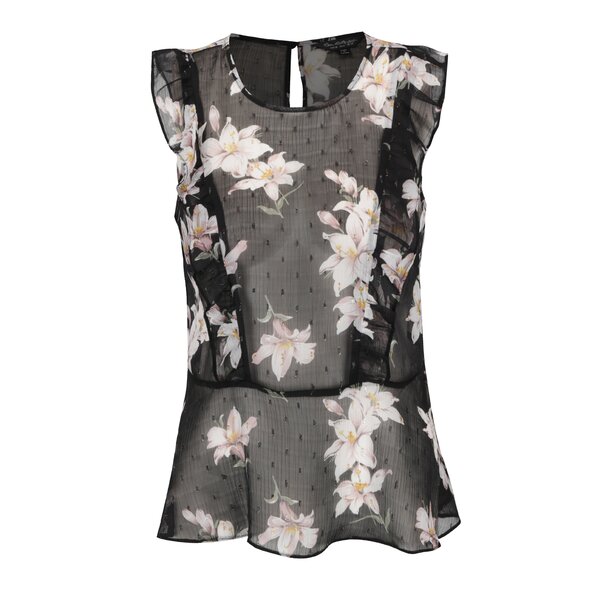 Top negru din voal cu print floral Miss Selfridge