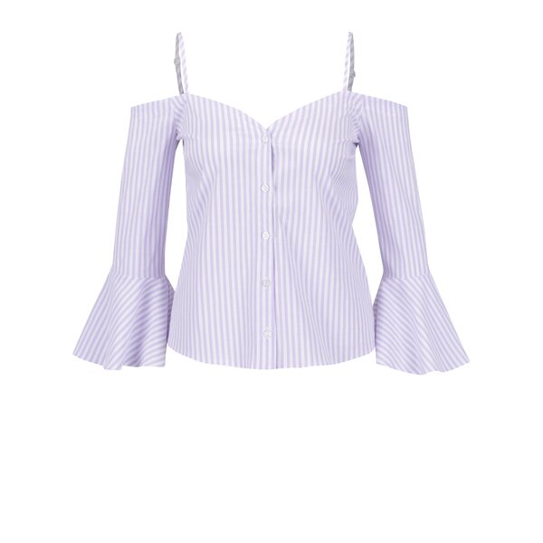 Bluză cu decolteu pe umeri și dungi mov cu bej Miss Selfridge
