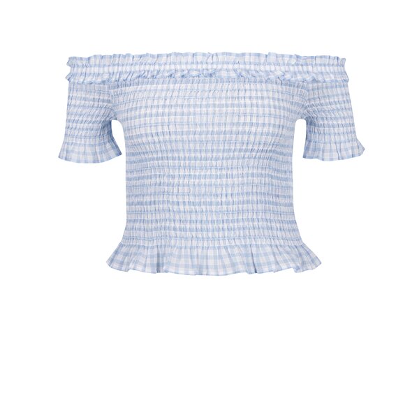 Bluză în carouri albastru cu bej cu inserții elastice Miss Selfridge