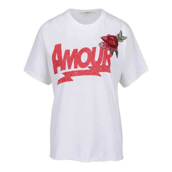 Tricou alb cu print text și floral Miss Selfridge