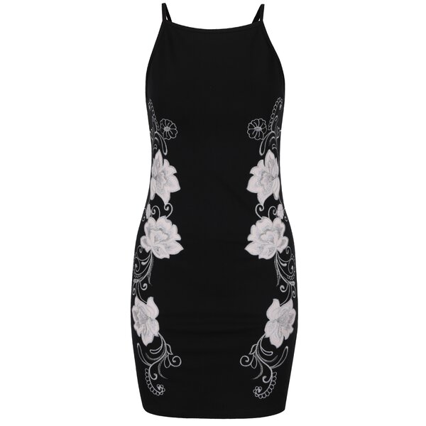 Rochie neagră cu broderie florală Miss Selfridge Petites