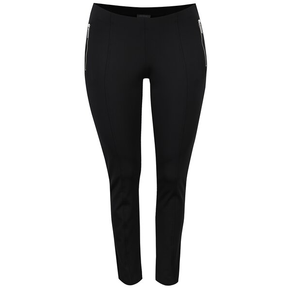 Pantaloni negri Ulla Popken cu fermoare argintii
