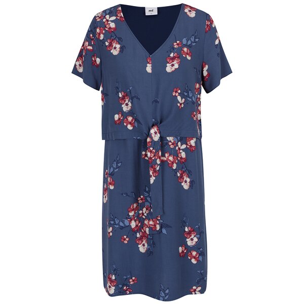 Rochie albastra cu flori si nod decorativ Mama.licious Fusion