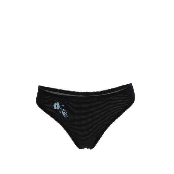 Chiloti tanga negri cu broderie florala - Pieces Liliane
