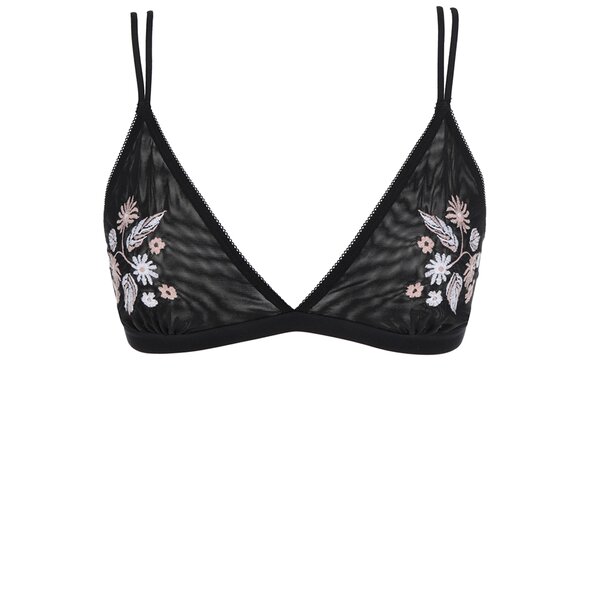 Sutien bralette negru Pieces cu broderie roz