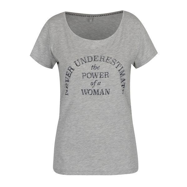 Tricou gri melanj cu mesaj feminist ONLY Basil