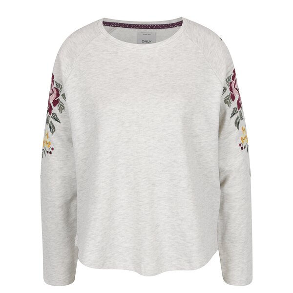 Bluză gri melanj cu broderie florală ONLY Darma