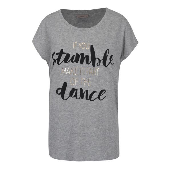 Tricou gri melanj cu print text VERO MODA Nora