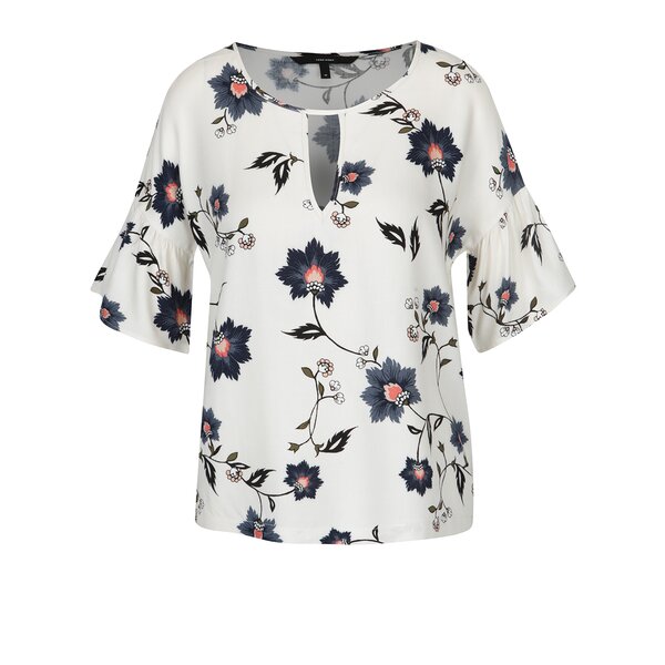 Bluză crem cu print floral multicolor VERO MODA Nadia