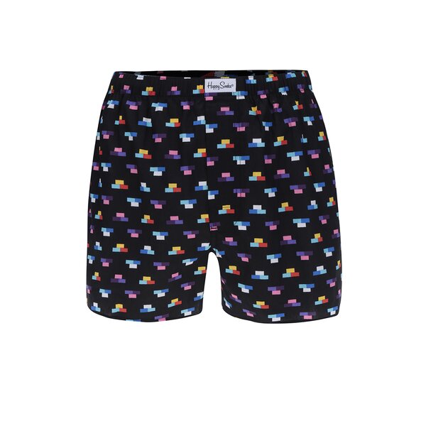 Boxeri negri cu model multicolor din bumbac Happy Socks Brick Boxer