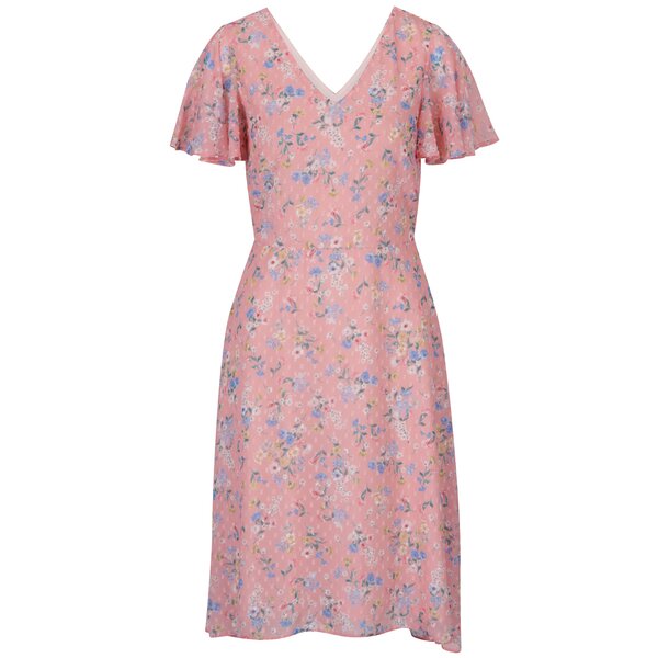 Rochie roz cu model floral și mâneci scurte Dorothy Perkins