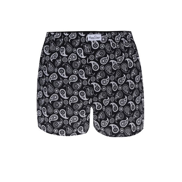 Boxeri negri din bumbac cu model paisley Happy Socks Paisley