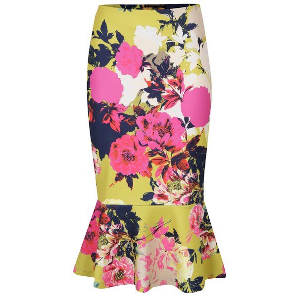 Fustă midi galbenă bodycon cu model floral Dorothy Perkins