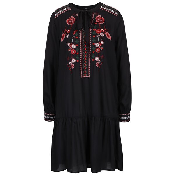 Rochie - tunică neagră cu flori brodate - VERO MODA Joline