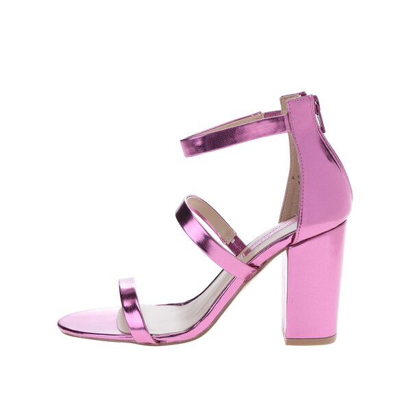 Sandale roz cu toc și aspect metalic Dorothy Perkins