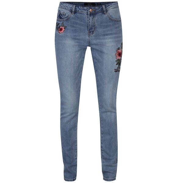 Blugi albastru deschis cu broderie florala - VERO MODA Adele