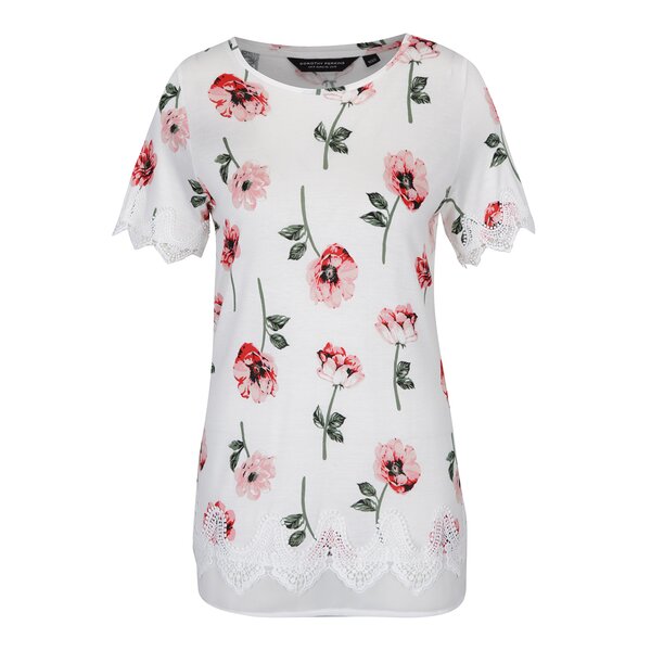 Tricou crem cu aplicații din macrame și model floral Dorothy Perkins