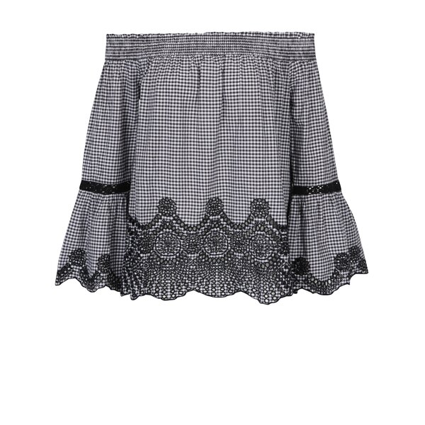 Bluză ecosez cu decupaj pe umeri alb & negru - Miss Selfridge
