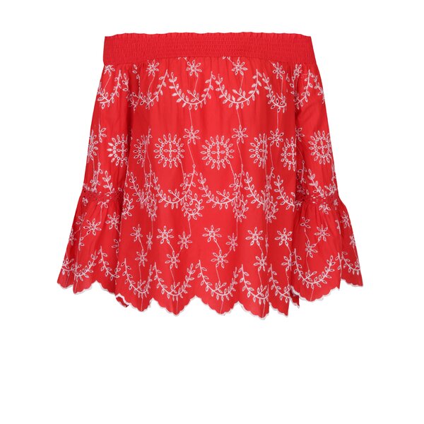 Bluză roșie cu decolteu pe umeri și broderie - Miss Selfridge