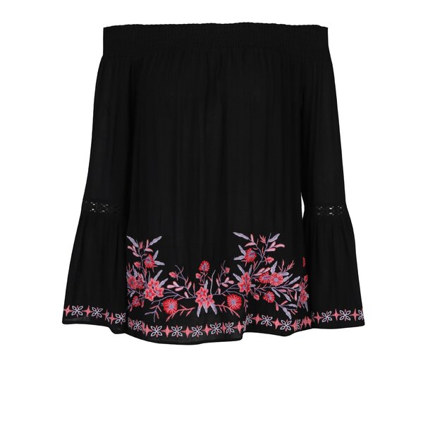 Bluză neagră cu broderie și mâneci evazate - Miss Selfridge