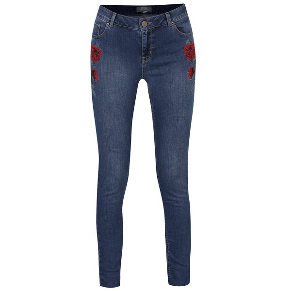 Blugi capri albaștri skinny cu broderie Dorothy Perkins