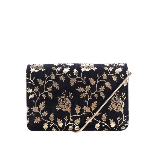 Geanta plic crossbody neagra cu aplicații florale aurii - Miss Selfridge