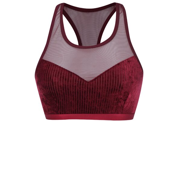 Bustier roșu bordo din catifea cu inserție din tulle Pieces Klarie
