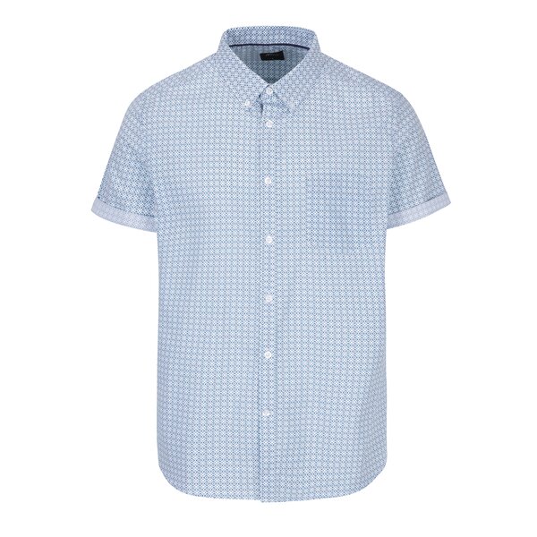 Cămașă din bumbac crem & albastru imprimeu abstract - Burton Menswear London