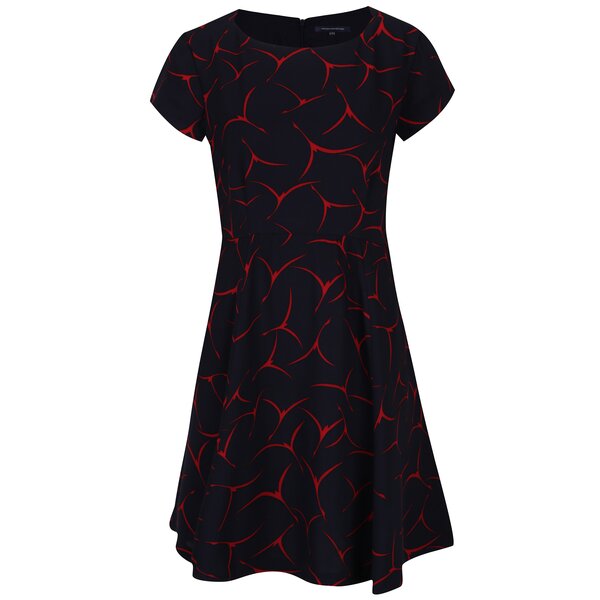 Rochie midi cloș bleumarin cu print roșu French Connection Rosalind