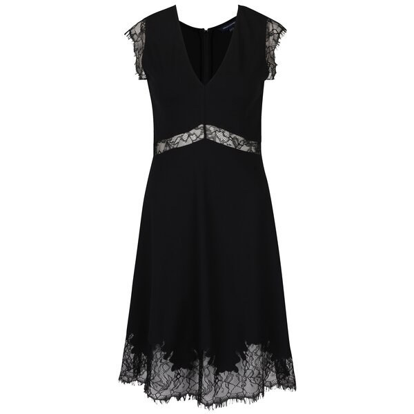 Rochie neagră midi cu inserții din dantelă French Connection Lora Beau