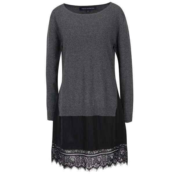 Rochie midi 2 în 1 gri cu negru French Connection Melba