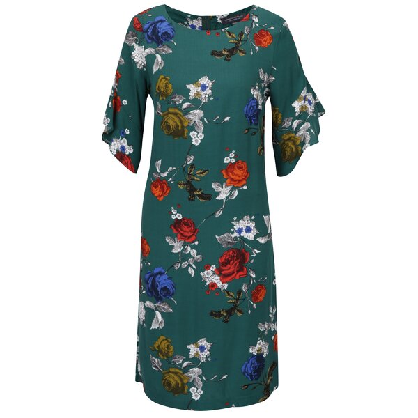 Rochie midi verde cu print floral și mâneci cu volane Dorothy Perkins Tall