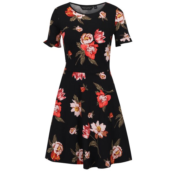 Rochie midi neagră cu imprimeu floral - Dorothy Perkins