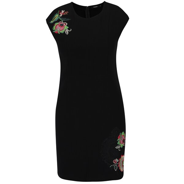 Rochie neagră tubulară cu print floral discret Desigual Brendan