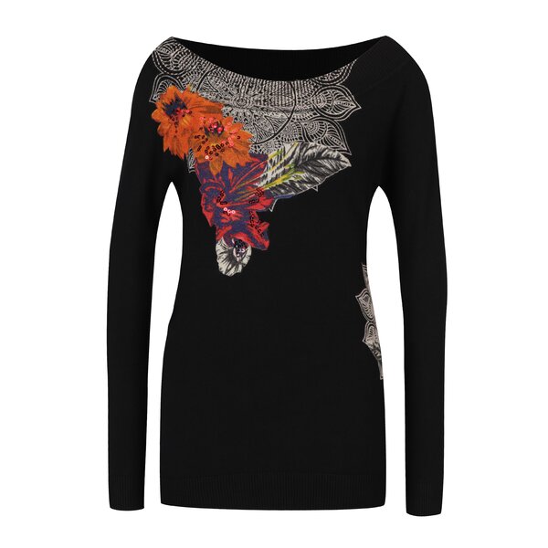 Pulover negru cu decolteu pe umeri Desigual Aneta